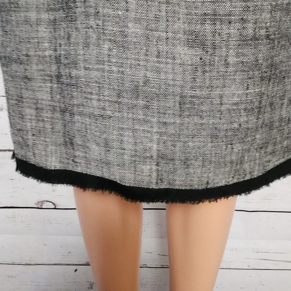 Vintage 90s Jon 100% Linen Fishtail Trumpet Skirt Black & White Tweed - Size 6